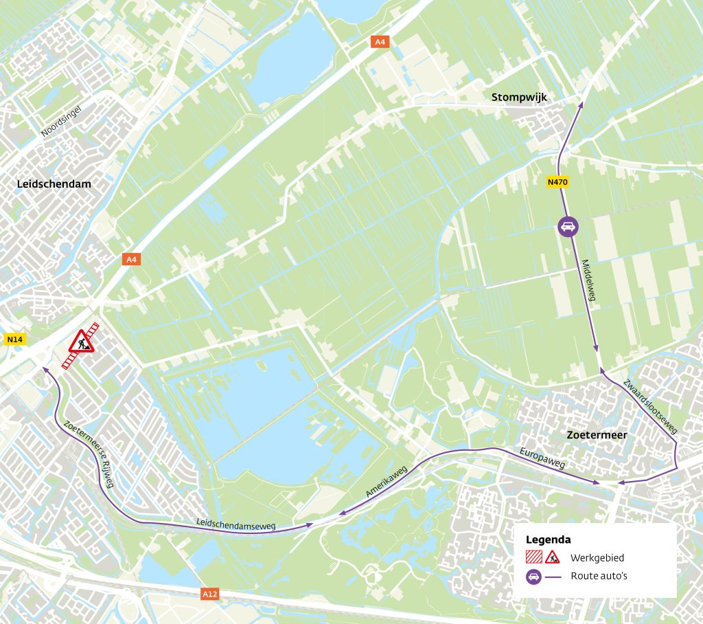 Omleidingsroute verkeer Oude Middenweg via Zoetermeer