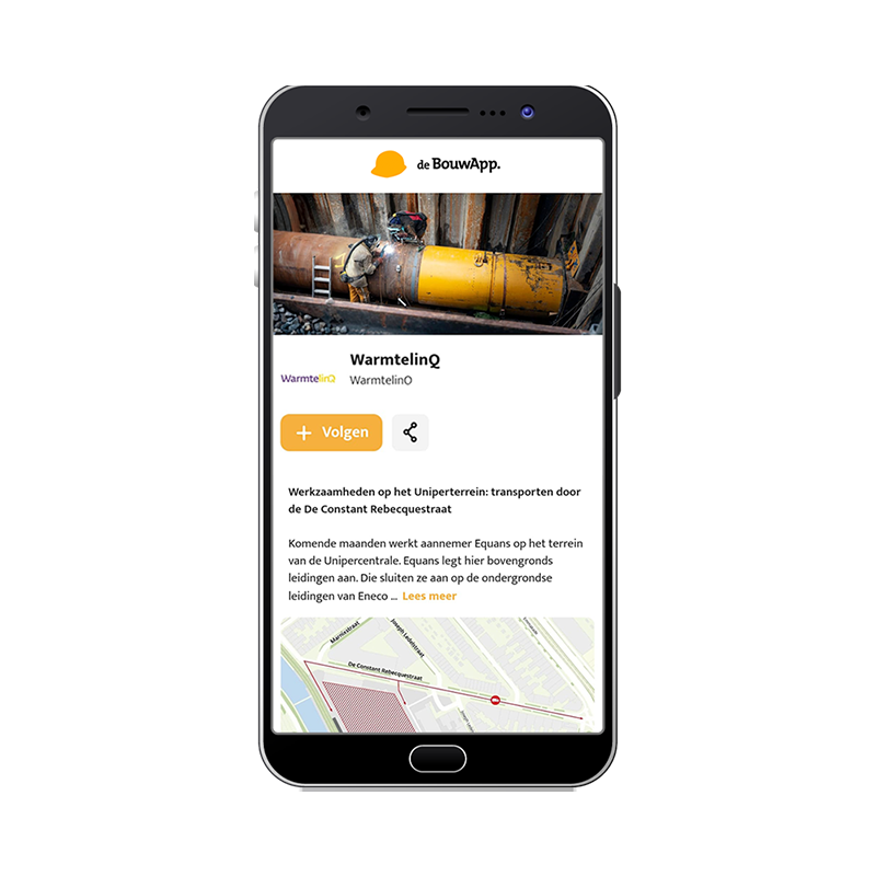 Mobiele website van WarmtelinQ over warmtetransportleiding
