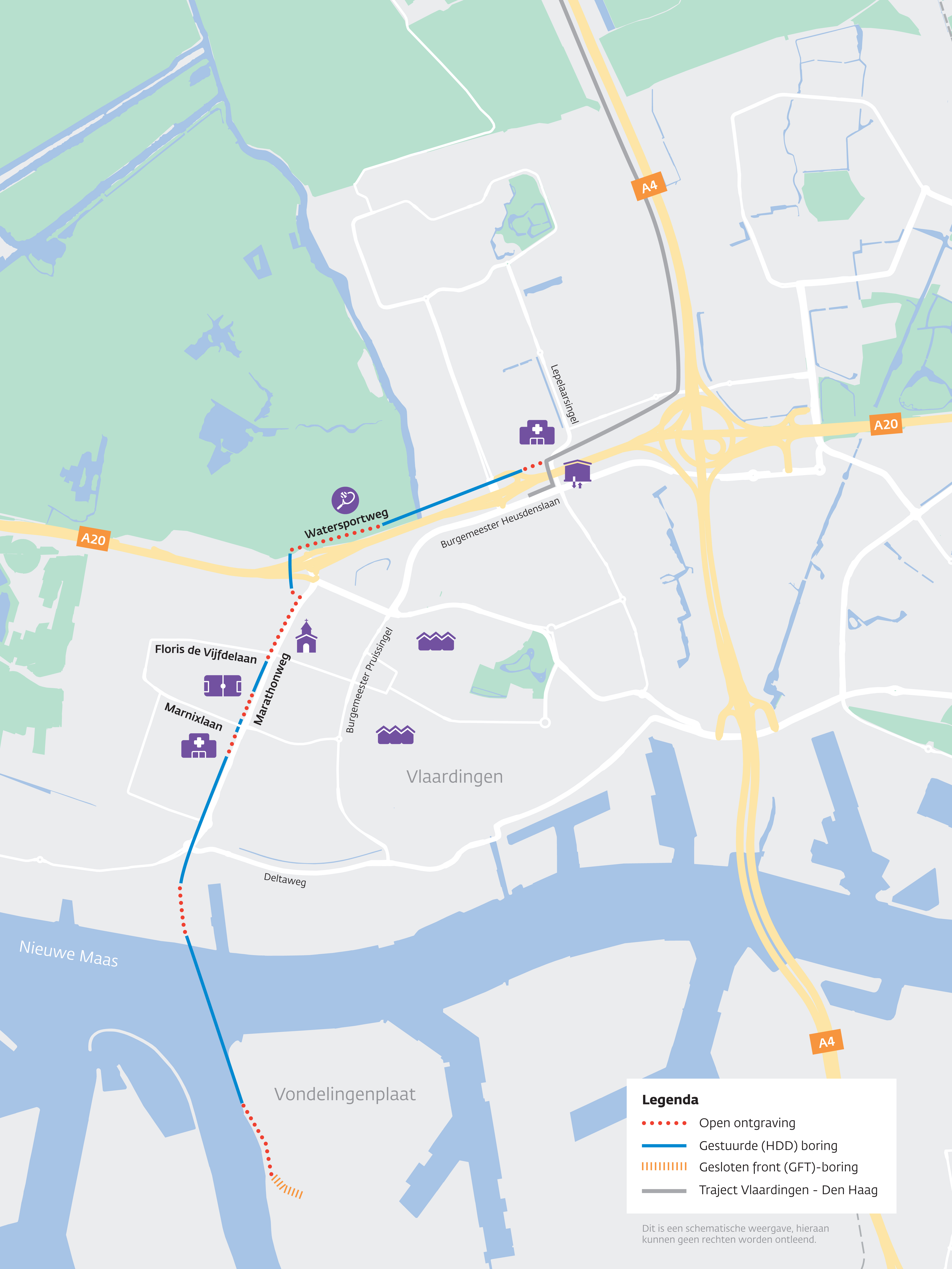 Routekaart Vondelingenplaat-Vlaardingen WarmtelinQ