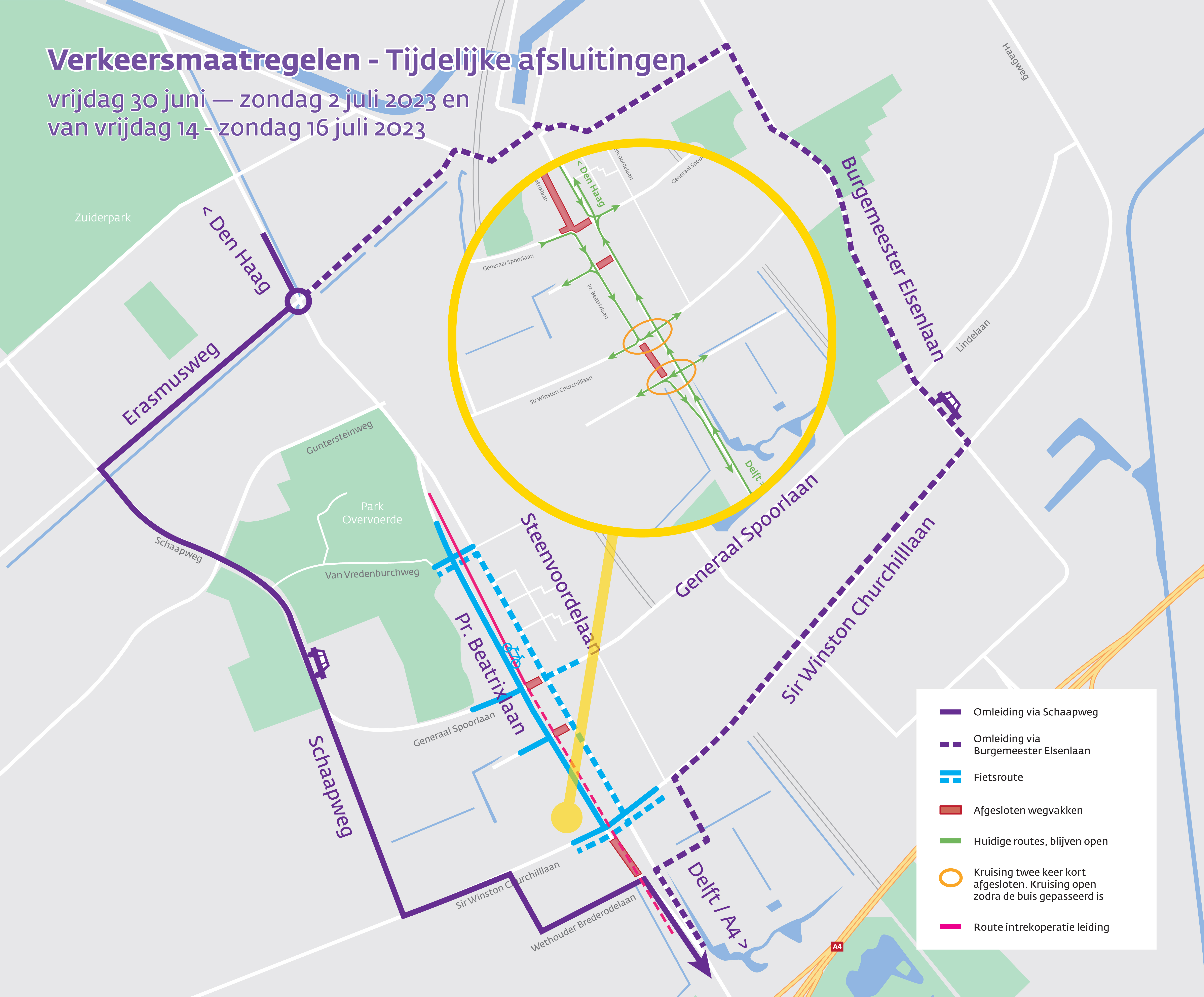 Omleidingskaart Rijswijk tijdelijke afsluitingen door werkzaamheden WarmtelinQ